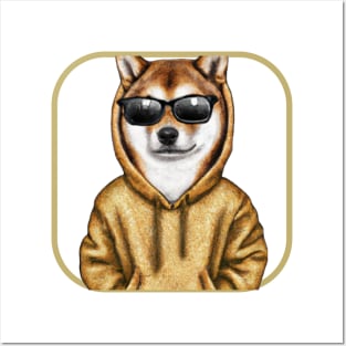 Shiba Inu wearing a hoodie and sunglasses Posters and Art